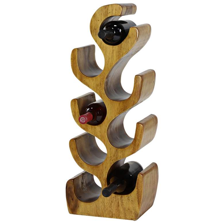 Image 7 Natural Acacia Wood 28" High 8-Bottle Holder Sculpture more views