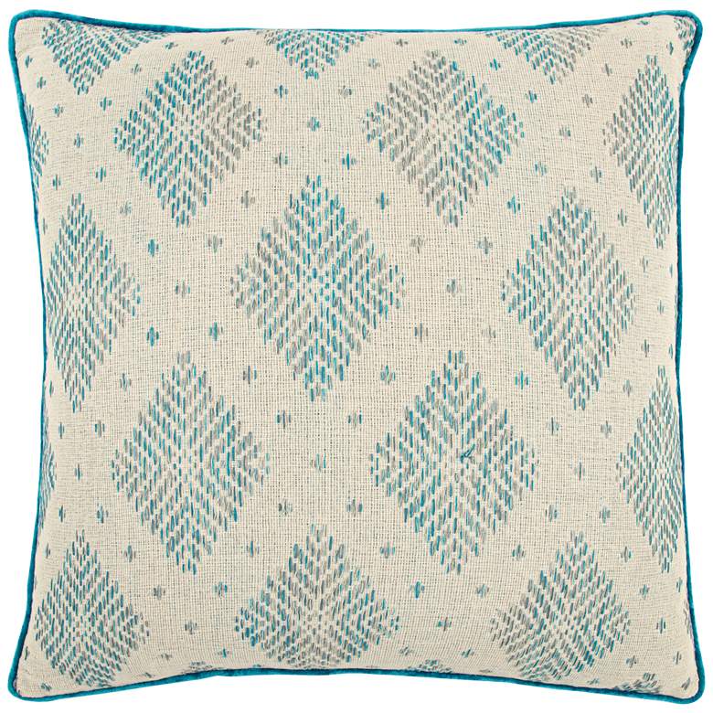Image 1 Natural and Blue Diamond Cotton 22 inch Square Throw Pillow
