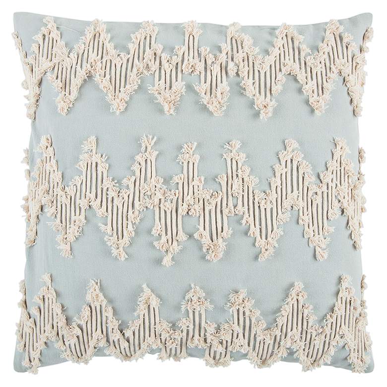 Image 1 Natural and Blue Frayed Chevron 20 inch Square Decorative Pillow