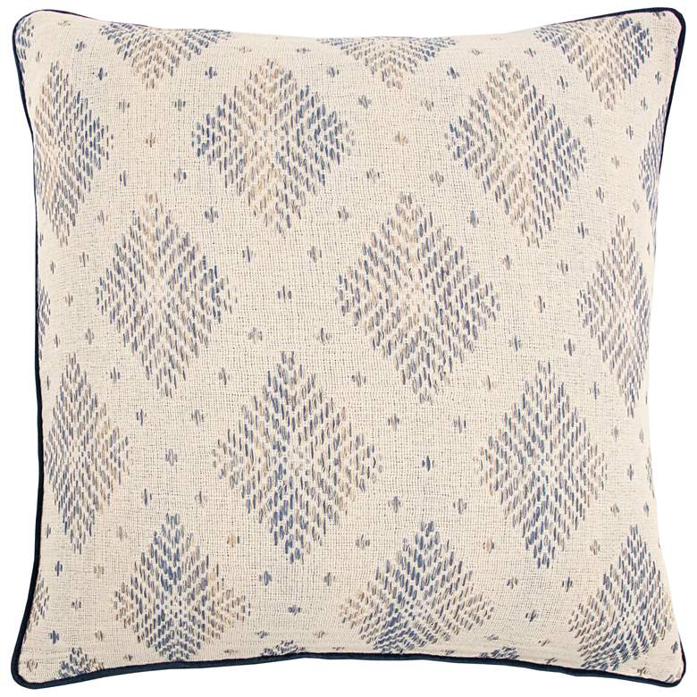 Image 1 Natural and Dark Blue Diamond Cotton 22 inch Square Throw Pillow