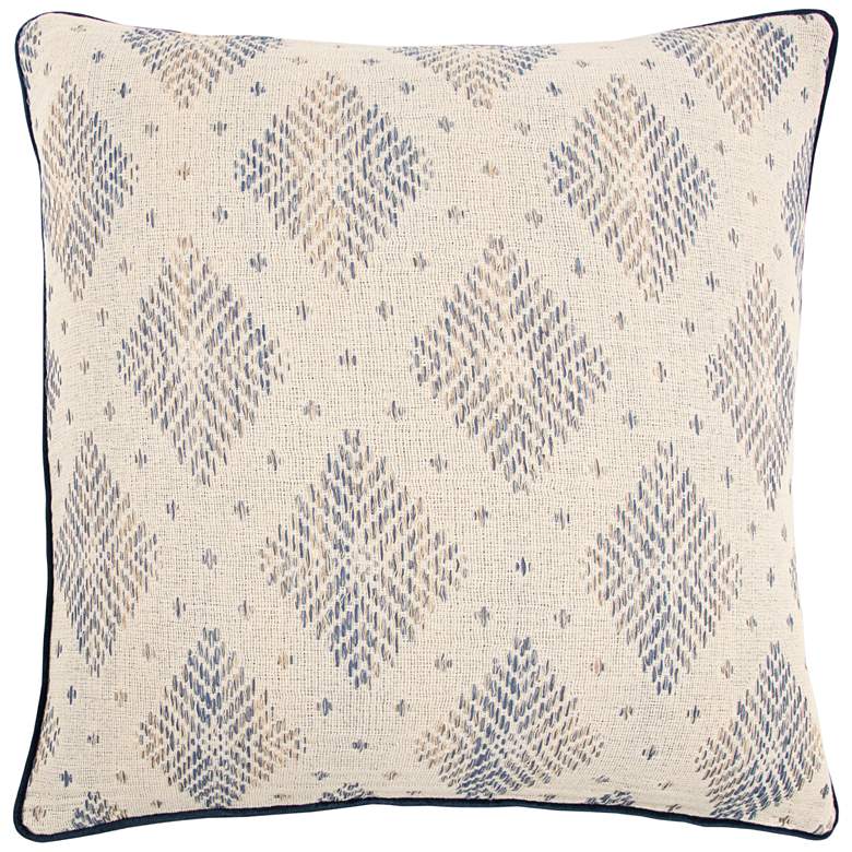 Image 1 Natural and Dark Blue Diamond Cotton 22" Square Throw Pillow