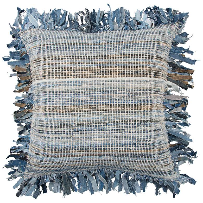 Image 1 Natural and Indigo Blue Denim 22 inch Square Throw Pillow