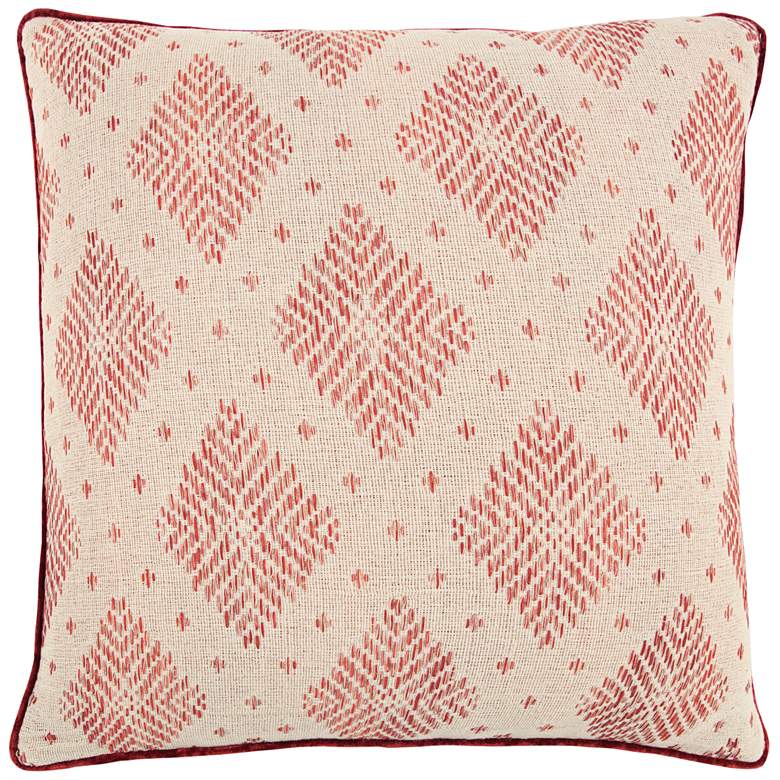 Image 1 Natural and Red Diamond Cotton 22 inch Square Throw Pillow