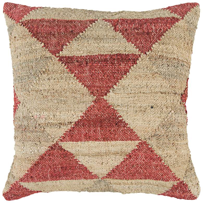 Image 1 Natural and Red Mirrored Triangles 20" Square Throw Pillow