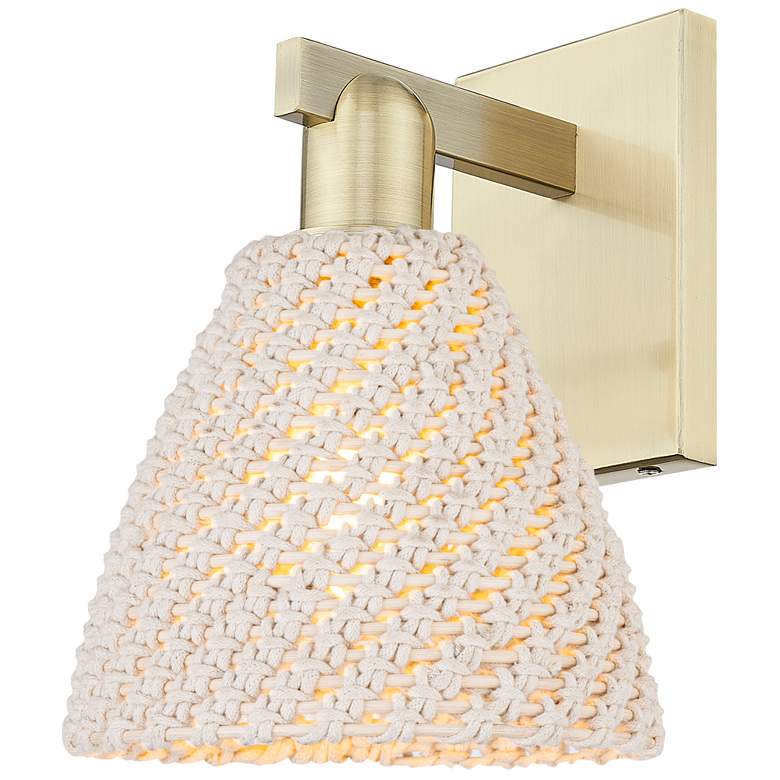 Image 1 Natural Ballston Dome 11.25"H Antique Brass Wall Sconce w/ Fiber Shade