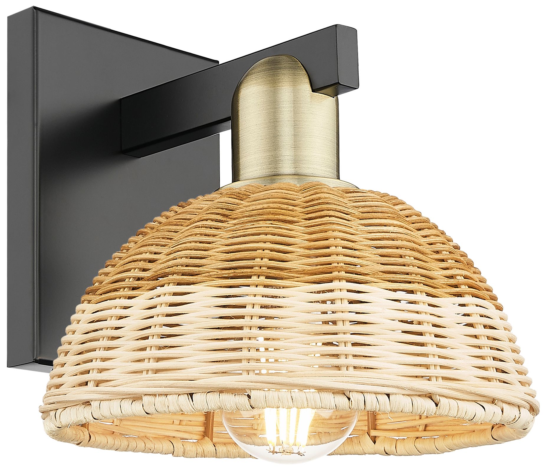 Natural Ballston Dome 11.25"H Black Brass Wall Sconce w/ Fiber Shade