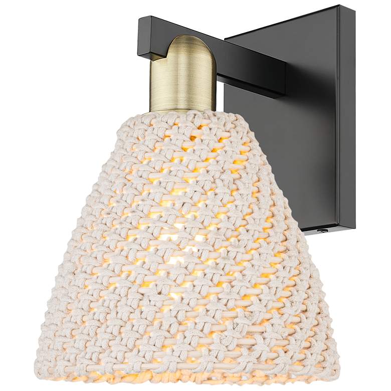 Image 1 Natural Ballston Dome 11.25"H Black Brass Wall Sconce With Fiber Shade