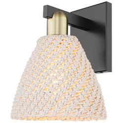 Natural Ballston Dome 11.25"H Black Brass Wall Sconce With Fiber Shade
