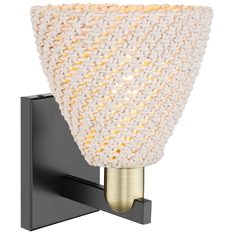 Image 2 Natural Ballston Dome 11.25"H Black Brass Wall Sconce With Fiber Shade more views