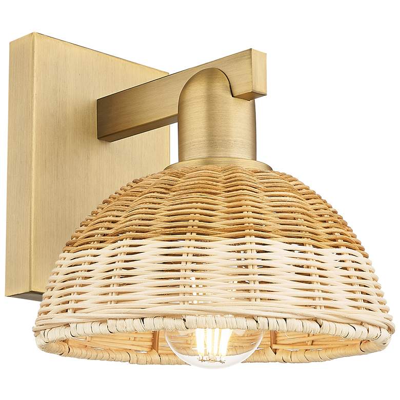 Image 1 Natural Ballston Dome 11.25"H Brass Wall Sconce w/ Basketweave Shade