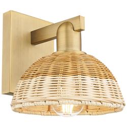 Natural Ballston Dome 11.25"H Brass Wall Sconce w/ Basketweave Shade