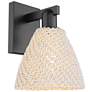 Natural Ballston Dome 11.25"H Matte Black Wall Sconce With Fiber Shade