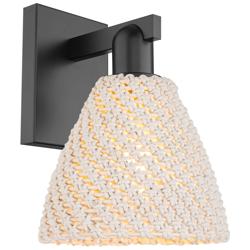 Natural Ballston Dome 11.25"H Matte Black Wall Sconce With Fiber Shade