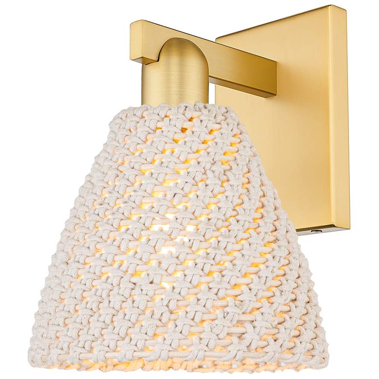 Image 1 Natural Ballston Dome 11.25"H Satin Gold Wall Sconce With Fiber Shade