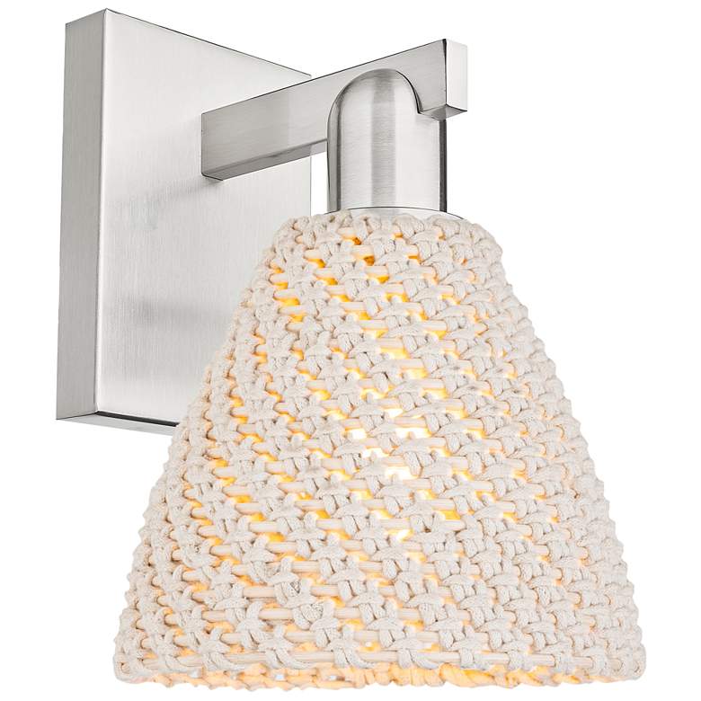 Image 1 Natural Ballston Dome 11.25"H Satin Nickel Wall Sconce w/ Fiber Shade