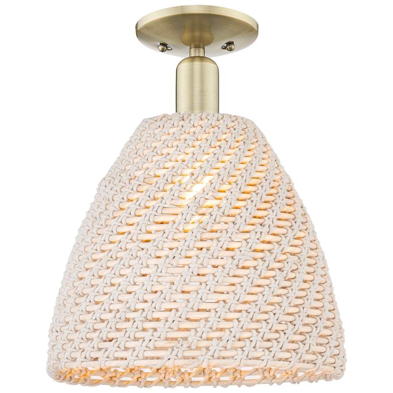 Image 1 Natural Ballston Dome 12"W Antique Brass Semi-Flush With Fiber Shade
