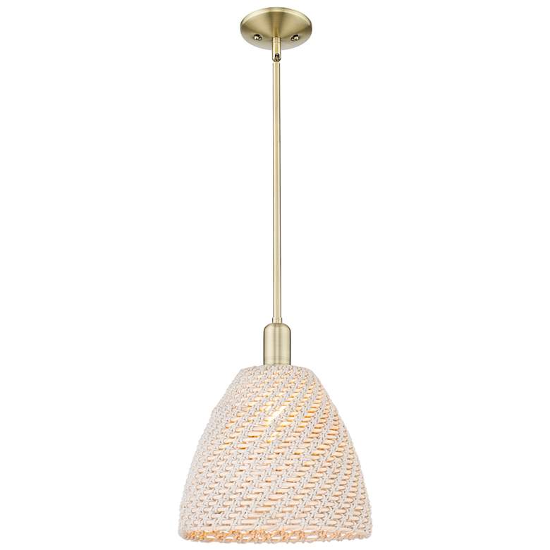 Image 1 Natural Ballston Dome 12"W Antique Brass Stem Mini Pendant w/ Fiber Shade