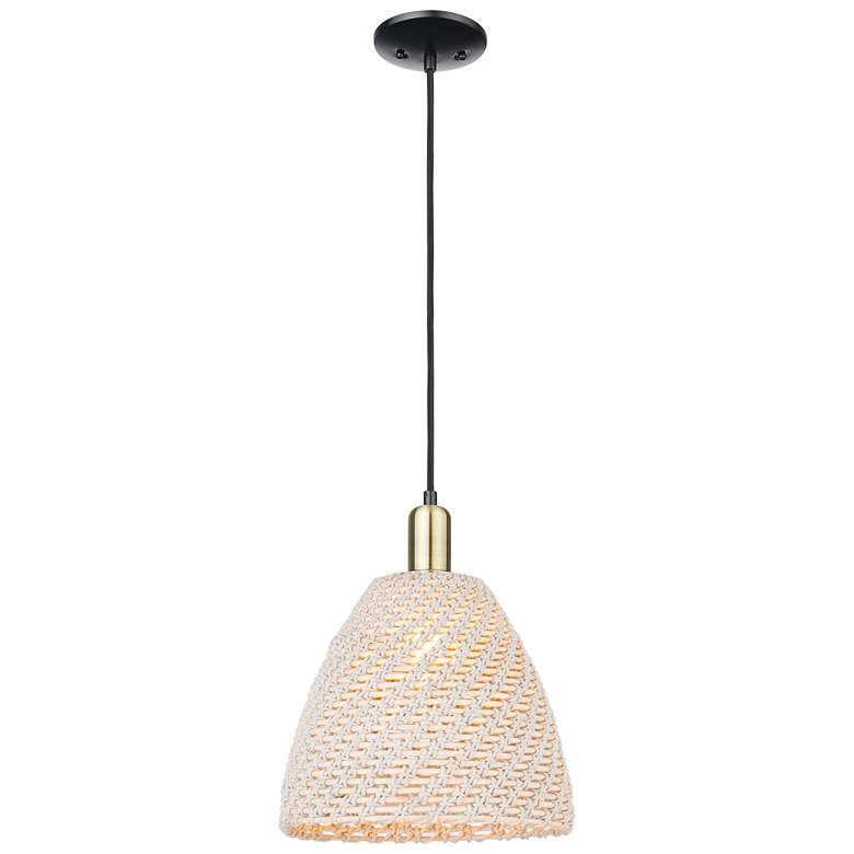 Image 1 Natural Ballston Dome 12"W Black Brass Cord Mini Pendant w/ Fiber Shade