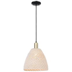 Natural Ballston Dome 12"W Black Brass Cord Mini Pendant w/ Fiber Shade