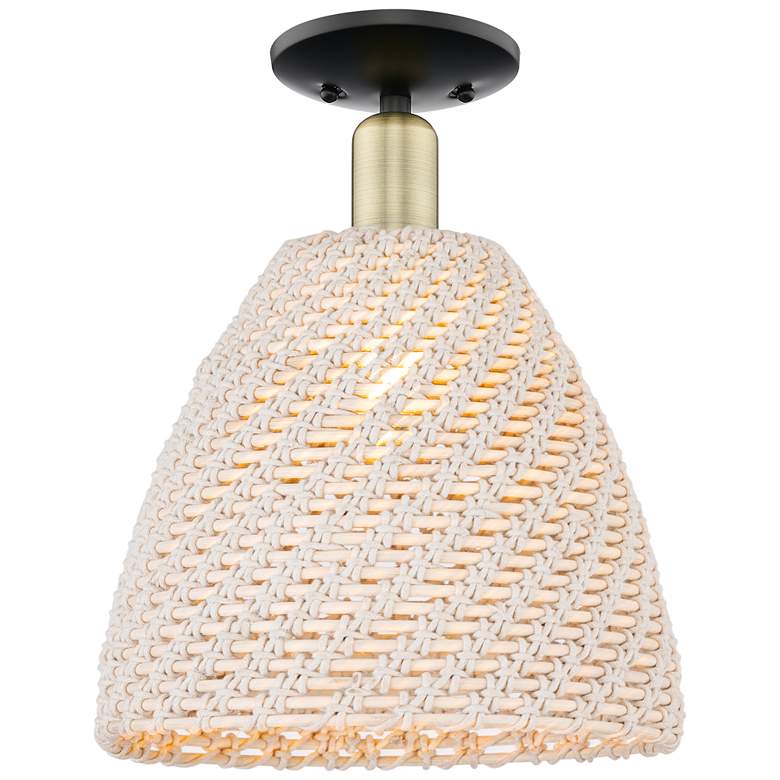 Image 1 Natural Ballston Dome 12"W Black Brass Semi-Flush With Fiber Shade