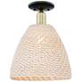 Natural Ballston Dome 12"W Black Brass Semi-Flush With Fiber Shade