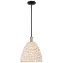 Natural Ballston Dome 12"W Black Brass Stem Mini Pendant w/ Fiber Shade