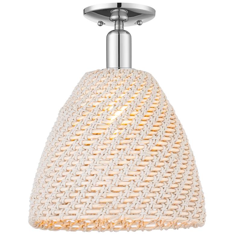 Image 1 Natural Ballston Dome 12"W Chrome Semi-Flush With Natural Fiber Shade