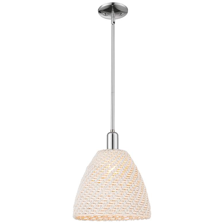 Image 1 Natural Ballston Dome 12"W Chrome Stem Mini Pendant With Fiber Shade
