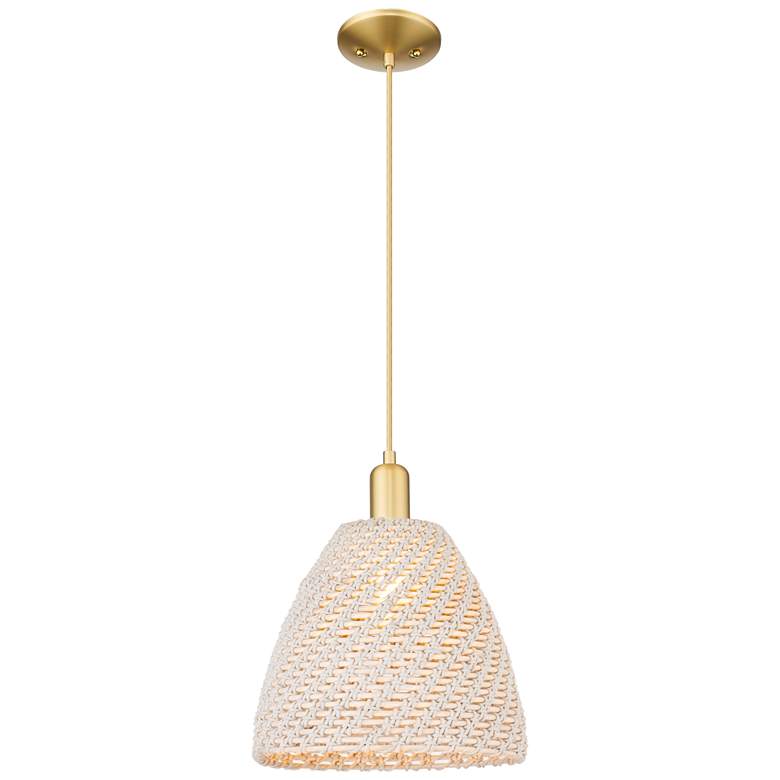 Image 1 Natural Ballston Dome 12"W Satin Gold Cord Mini Pendant w/ Fiber Shade