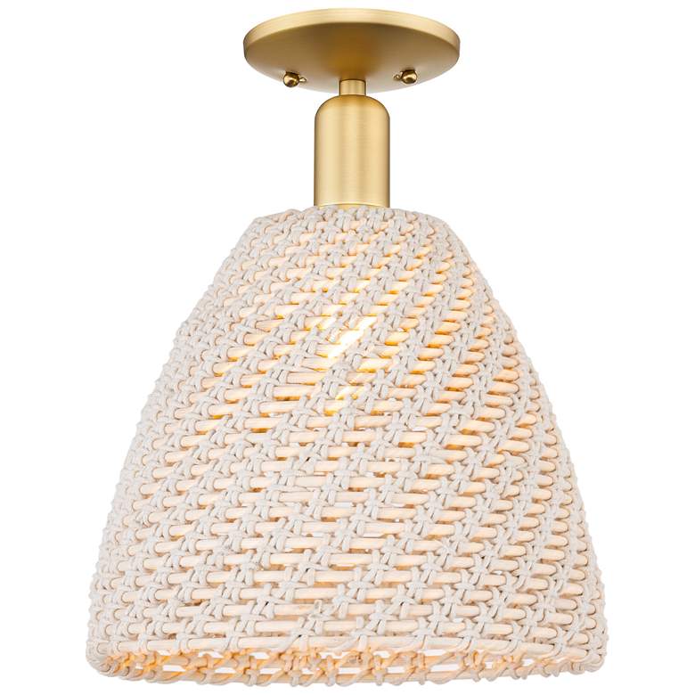 Image 1 Natural Ballston Dome 12"W Satin Gold Semi-Flush With Fiber Shade