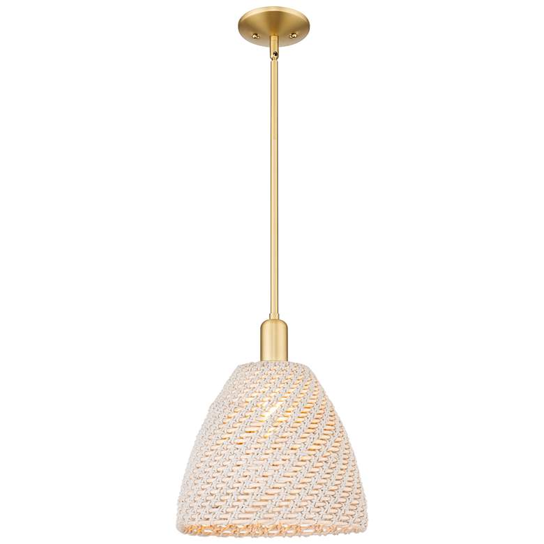 Image 1 Natural Ballston Dome 12"W Satin Gold Stem Mini Pendant w/ Fiber Shade