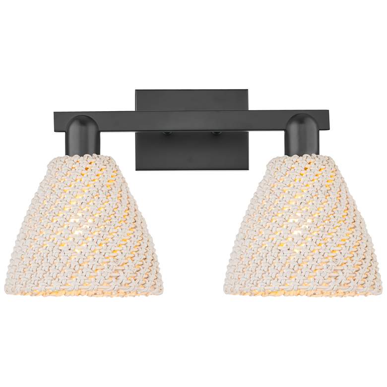 Image 1 Natural Ballston Dome 16"W 2 Light Black Bath Light w/ Fiber Shade