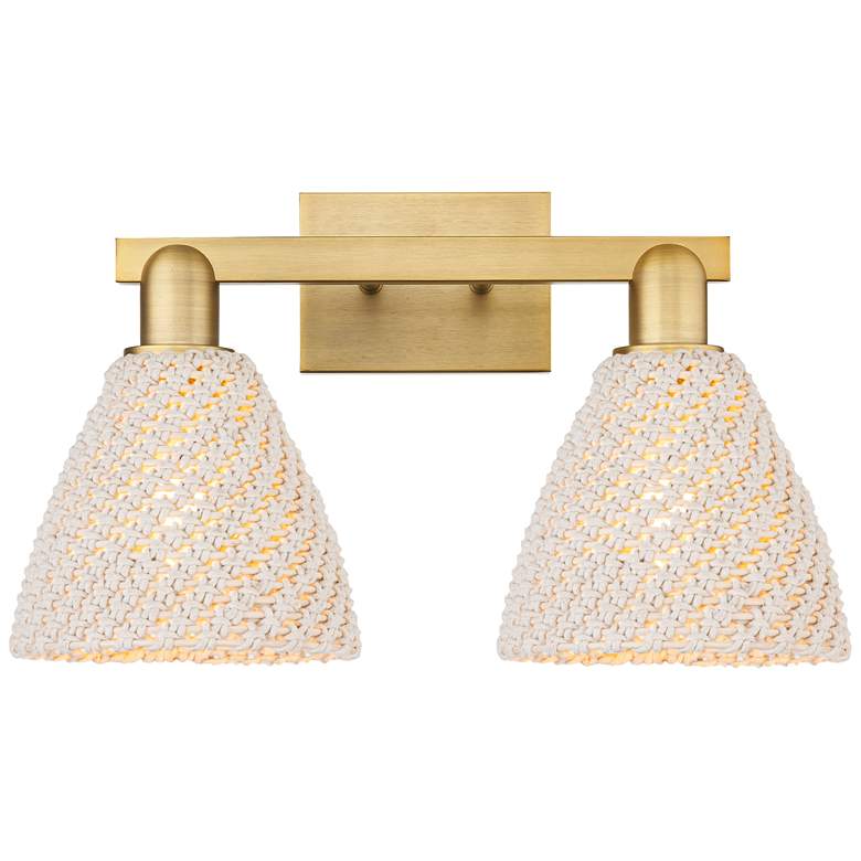 Image 1 Natural Ballston Dome 16"W 2 Light Brass Bath Light w/ Fiber Shade
