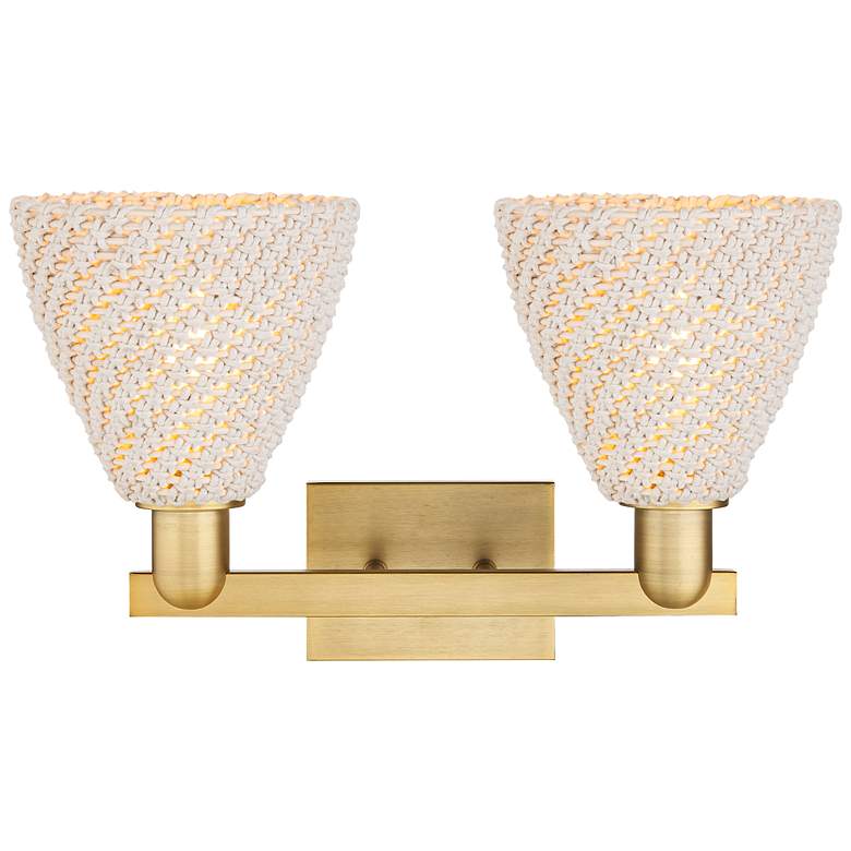 Image 2 Natural Ballston Dome 16"W 2 Light Brass Bath Light w/ Fiber Shade more views
