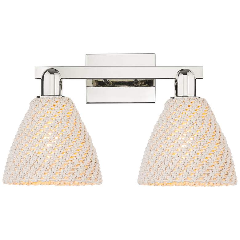 Image 1 Natural Ballston Dome 16"W 2 Light Nickel Bath Light w/ Fiber Shade