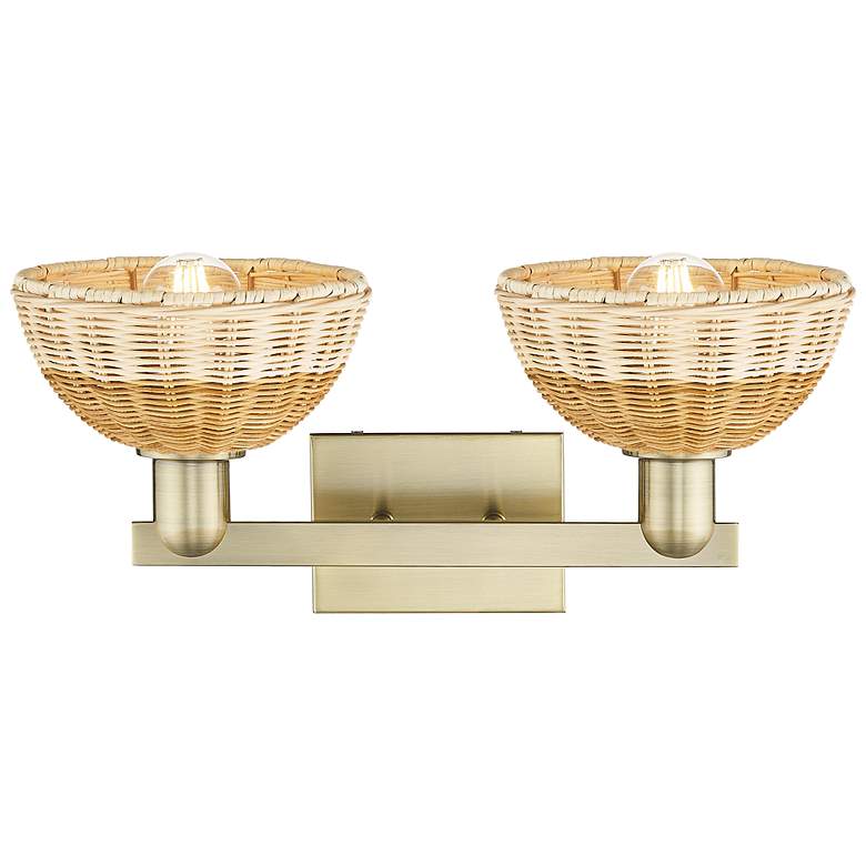 Image 2 Natural Ballston Dome 16"W 2-Lt Antique Brass Bath-Lt w/ Basketweave Shade more views