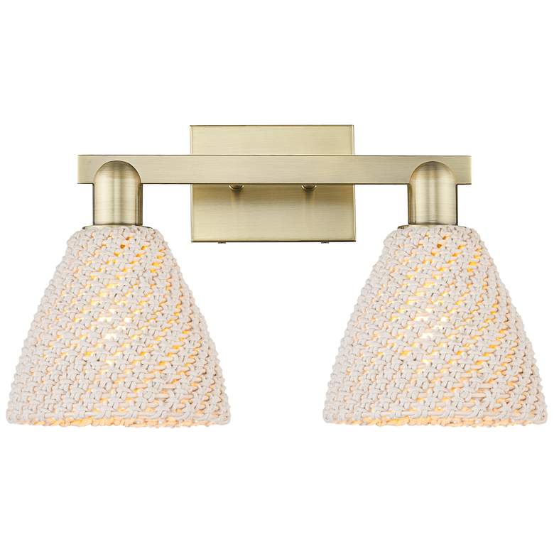 Image 1 Natural Ballston Dome 16"W 2-Lt Antique Brass Bath-Lt w/ Fiber Shade