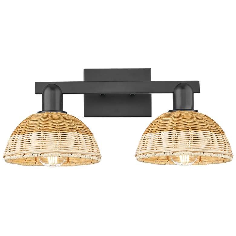 Image 1 Natural Ballston Dome 16"W 2-Lt Black Bath-Lt w/ Basketweave Shade
