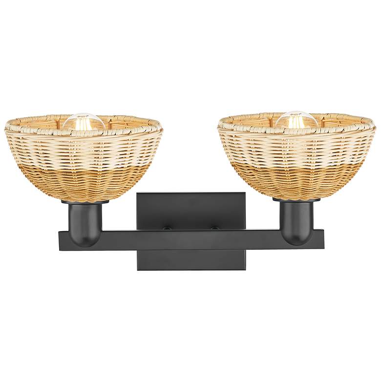 Image 2 Natural Ballston Dome 16"W 2-Lt Black Bath-Lt w/ Basketweave Shade more views