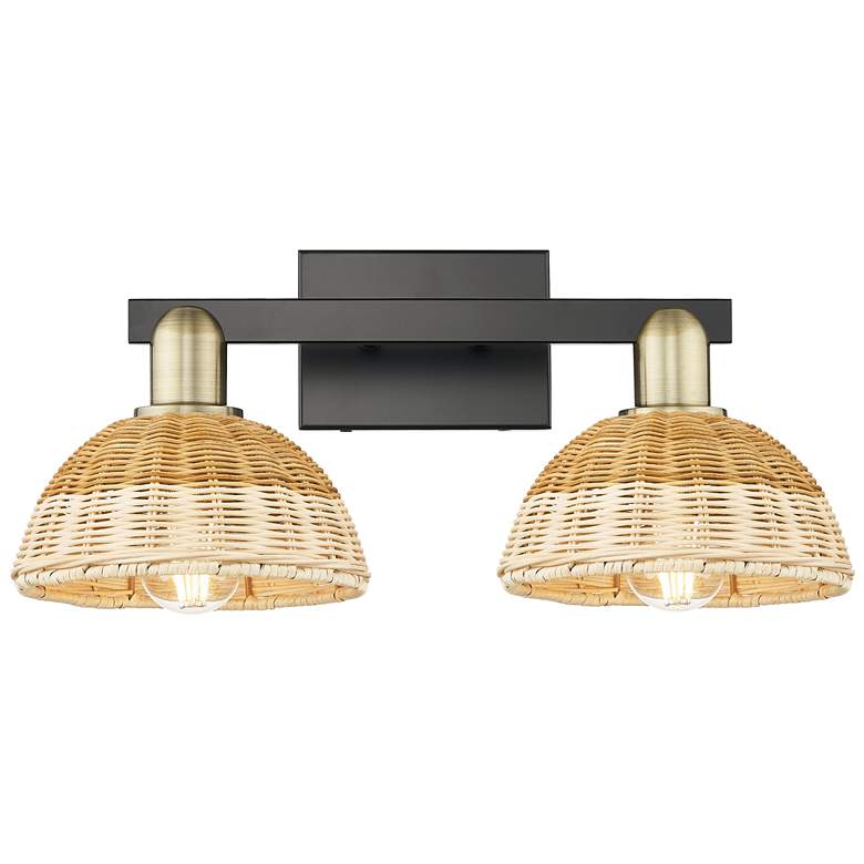 Image 1 Natural Ballston Dome 16"W 2-Lt Black Brass Bath-Lt w/ Basketweave Shade
