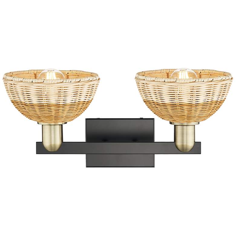 Image 2 Natural Ballston Dome 16"W 2-Lt Black Brass Bath-Lt w/ Basketweave Shade more views