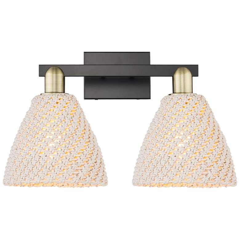 Image 1 Natural Ballston Dome 16"W 2-Lt Black Brass Bath-Lt w/ Fiber Shade