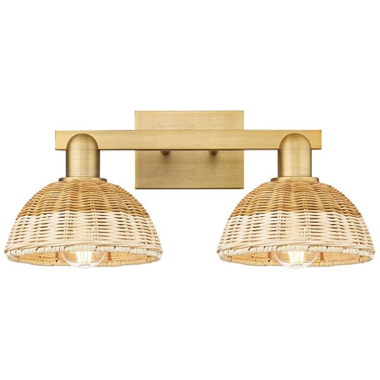 Image 1 Natural Ballston Dome 16"W 2-Lt Brass Bath-Lt w/ Basketweave Shade