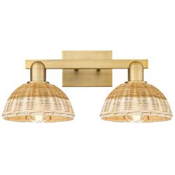 Natural Ballston Dome 16"W 2-Lt Brass Bath-Lt w/ Basketweave Shade
