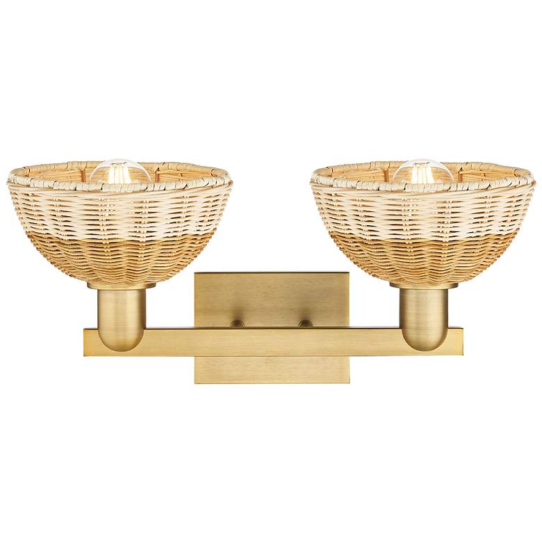 Image 2 Natural Ballston Dome 16"W 2-Lt Brass Bath-Lt w/ Basketweave Shade more views