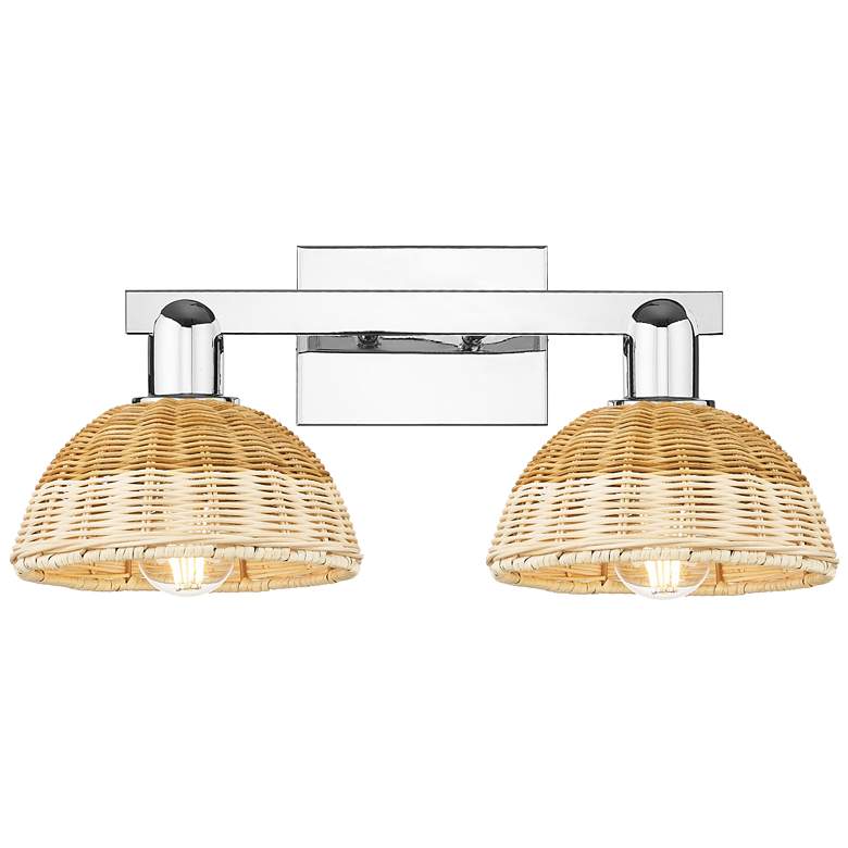 Image 1 Natural Ballston Dome 16"W 2-Lt Chrome Bath-Lt w/ Basketweave Shade