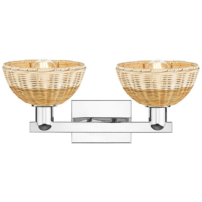 Image 2 Natural Ballston Dome 16"W 2-Lt Chrome Bath-Lt w/ Basketweave Shade more views