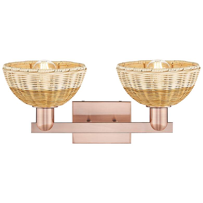 Image 2 Natural Ballston Dome 16"W 2-Lt Copper Bath-Lt w/ Basketweave Shade more views