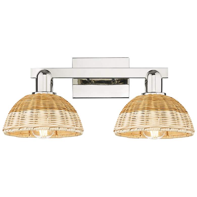 Image 1 Natural Ballston Dome 16"W 2-Lt Nickel Bath-Lt w/ Basketweave Shade