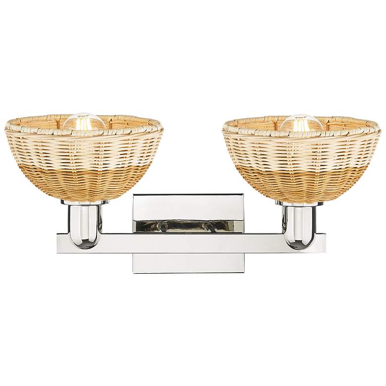 Image 2 Natural Ballston Dome 16"W 2-Lt Nickel Bath-Lt w/ Basketweave Shade more views